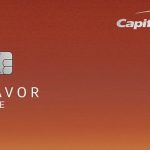 Capital One SavorOne Rewards credit card with orange gradient design and Capital One logo, a cashback credit card offering rewards on dining, entertainment, groceries, and everyday purchases.